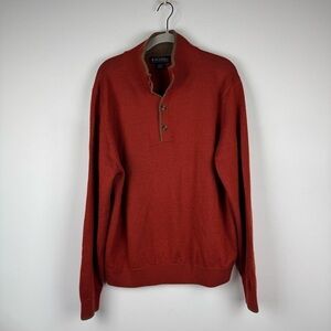 Brooks Brothers Burnt Orange Mockneck Henley Pullover Merino Wool Sweater, Large